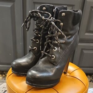 Nine West Black Lace Up High Heel Boots